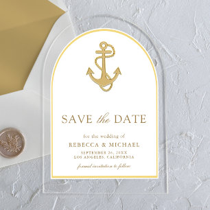 Invitations En Acrylique Nautical Or Ancre à l'Arche de Mariage Enregistrer