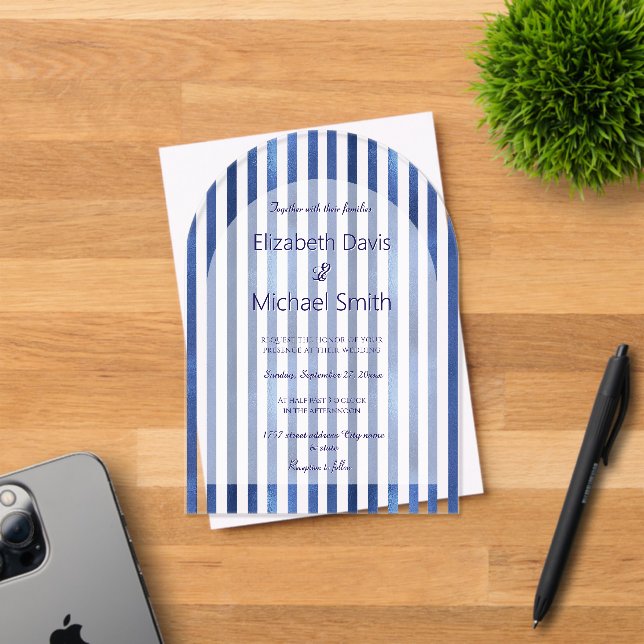 Invitations En Acrylique Navy Blue & White Stripes Coastal Nautical Design (Insitu (Carte d'invitation))