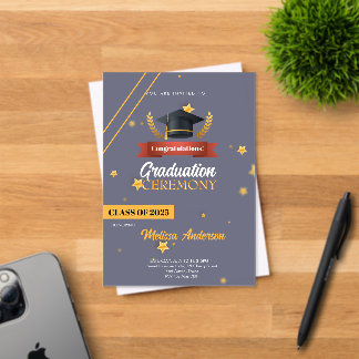 Invitations En Acrylique Navy Gold Class of 2025 Ceremony Invite