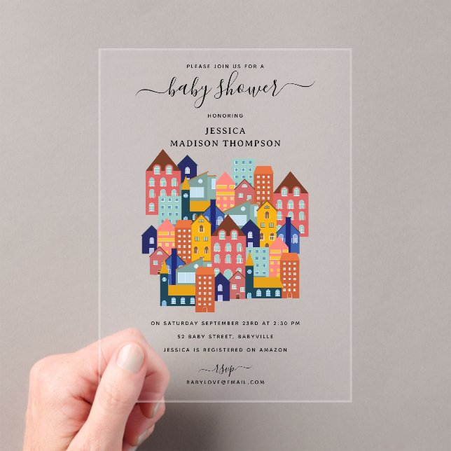 Invitations En Acrylique Neighborhood House Baby Shower (In situ (ordinateur de poche))