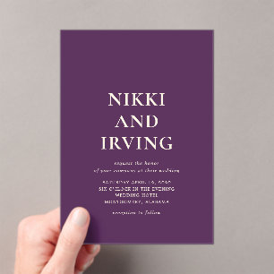Invitations En Acrylique Nettoyer les polices en gras violet Mariage modern