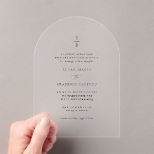 Invitations En Acrylique Nettoyer noir et blanc Monogramme Mariage moderne