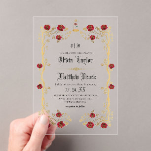 Invitations En Acrylique Noces de conte de fées de la Bête dorée et de la B