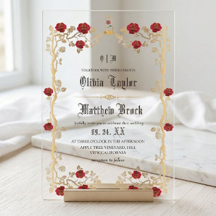Invitations En Acrylique Noces de conte de fées de la Bête dorée et de la B