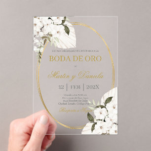 Invitations En Acrylique Noces d'or avec boho blanc