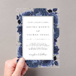 Invitations En Acrylique Noces élégantes Navy et Rose argentée claire
