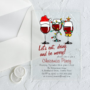Invitations En Acrylique Noël Boissons Cocktails Vins Lunettes