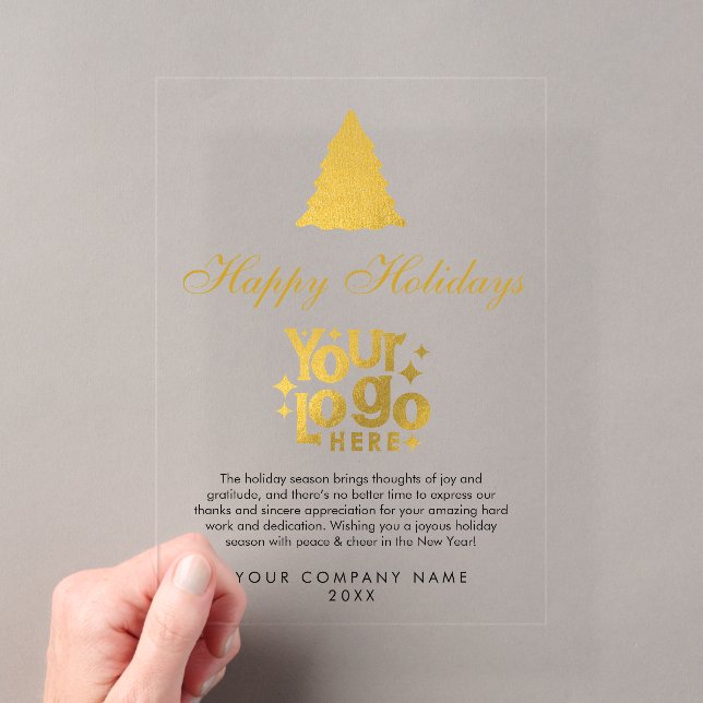 Invitations En Acrylique Noël Entreprise Logo Vacances Or (In situ (ordinateur de poche))