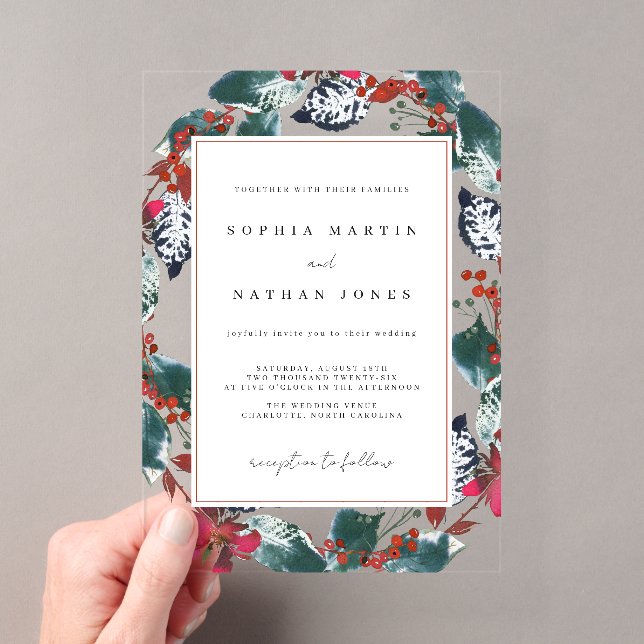 Invitations En Acrylique Noël Feuille florale Mariage clair moderne (In situ (ordinateur de poche))