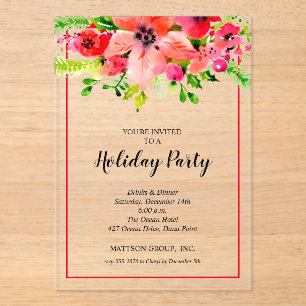 Invitations En Acrylique Noël Fleurie Élégant