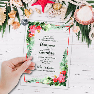Invitations En Acrylique Noël Floral et Verdure Élégante