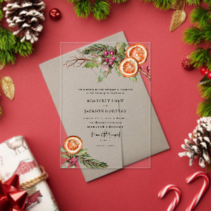 Invitations En Acrylique Noël Orange Slices Mistletoe Mariage
