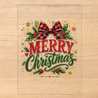 Invitations En Acrylique Noël ruban carreauté joyeux