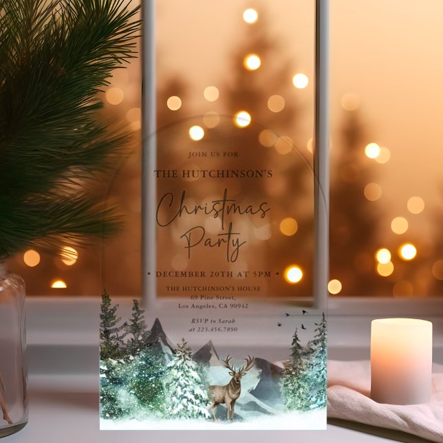 Invitations En Acrylique Noël Vert Aquarelle Pine Forêt Vacances (Créateur téléchargé)