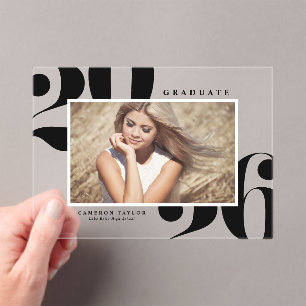 Invitations En Acrylique Noir 2026 Typographie Gras Photo Remise des diplôm