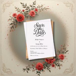 Invitations En Acrylique noir blanc Elegant Script Mariage sûr la date