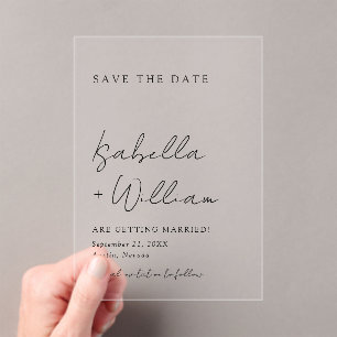Invitations En Acrylique Noir & Blanc Minimaliste Mariage Enregistrer La Da
