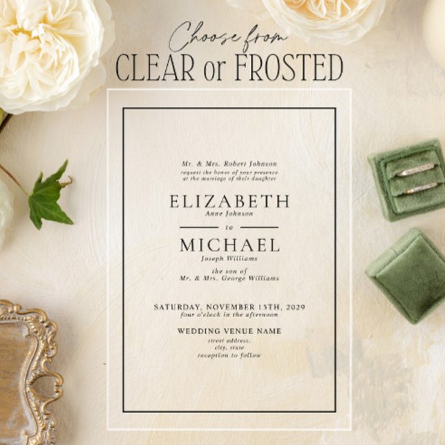 Invitations En Acrylique Noir et blanc classique Mariage simple (Créateur téléchargé)