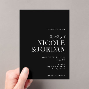 Invitations En Acrylique Noir et blanc moderne Simple Mariage chic
