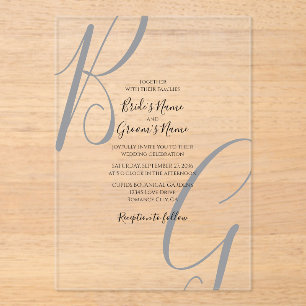 Invitations En Acrylique Noir gris clair Mariage Initiales Monogramme
