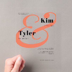 Invitations En Acrylique Noir orange hardi marié et noms de marié mariage