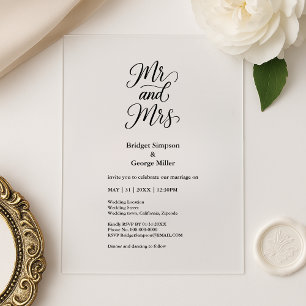 Invitations En Acrylique noir transparent m et mme Elegant Wedding