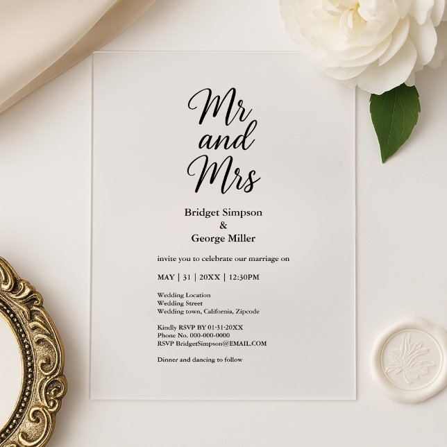Invitations En Acrylique noir transparent m et mme Elegant Wedding (Créateur téléchargé)