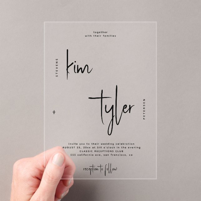 Invitations En Acrylique Noms de script marié et marié moderne mariage (In situ (ordinateur de poche))