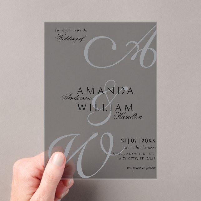 Invitations En Acrylique Noms élégants modernes Script Mariage photo (In situ (ordinateur de poche))