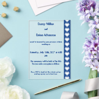 Invitations En Acrylique Nos cœurs 8 bits en mariage en acrylique bleu