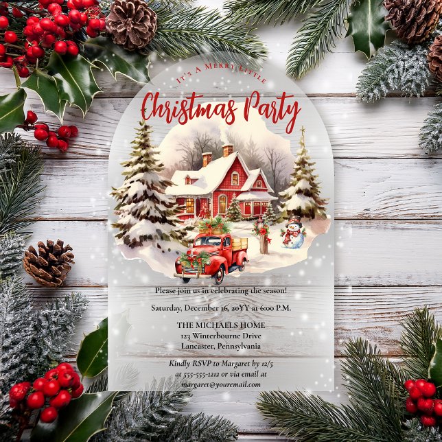 Invitations En Acrylique Nostalgic Vintage Red Truck Christmas Party (Nostalgic Vintage Red Truck Christmas Party Acrylic Invitations)