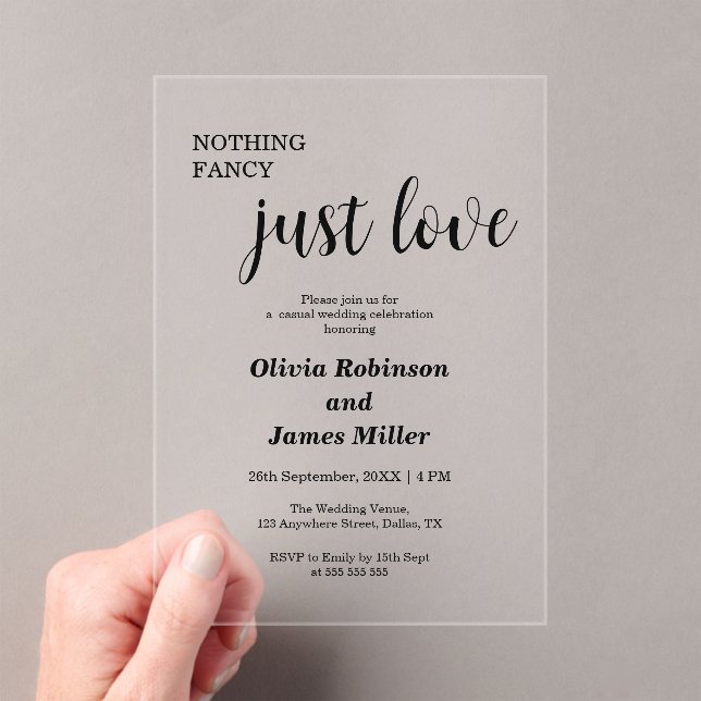 Invitations En Acrylique Nothing Fancy Just Love Casual Wedding  (In situ (ordinateur de poche))