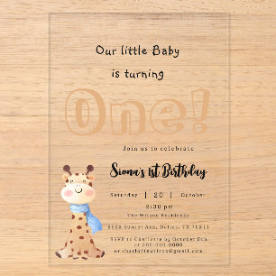 Invitations En Acrylique Notre bébé devient un girafon mignon 1er anniversa