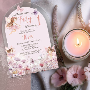 Invitations En Acrylique Notre jolie petite fée fête son 1er anniversaire