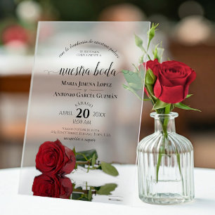 Invitations En Acrylique Notre Mariage Elégant Rose Rouge Mariage Espagnol