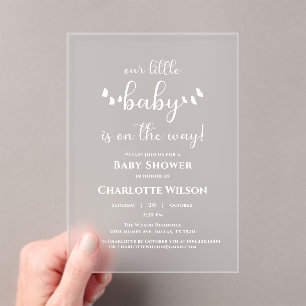 Invitations En Acrylique Notre petit bébé est en route Baby Shower