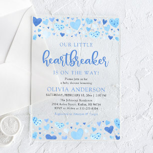 Invitations En Acrylique Notre Petit Coeur Bleu Baby shower Valentin