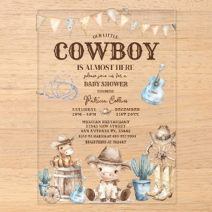 Invitations En Acrylique Notre petit cowboy anniversaire 1 an Cactus Far We