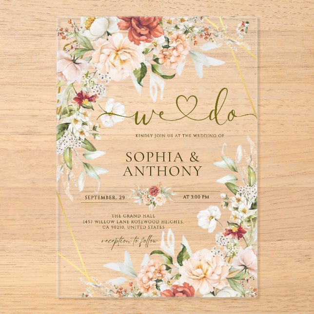Invitations En Acrylique Nous Faisons Floral Gold Géométrique Aquarelle Fol (Recto)