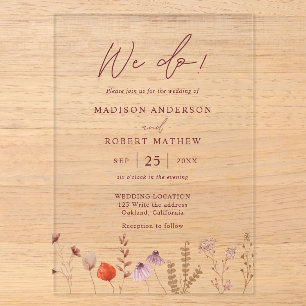 Invitations En Acrylique Nous le faisons ! Mariage Bohème Botanique Rustiqu