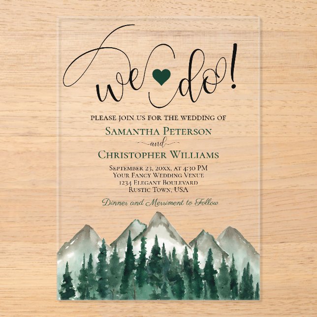 Invitations En Acrylique Nous nous marions ! Élégant mariage rustique monta (Recto)