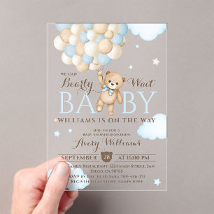 Invitations En Acrylique Nous pouvons à peine attendre ours en ballon bébé