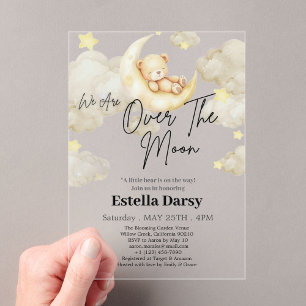 Invitations En Acrylique Nous Sommes Au-Dessus Du Baby shower Lune Teddy Be
