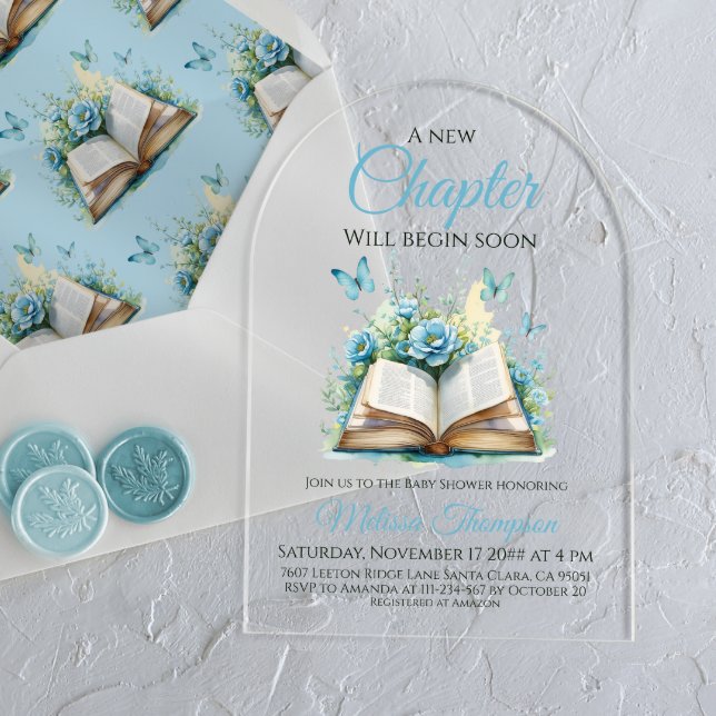 Invitations En Acrylique Nouveau chapitre Boy Blue Brunch Baby shower de li (Créateur téléchargé)