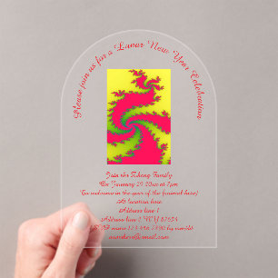 Invitations En Acrylique Nouvel An Chinois Dragon Fractal Lunaire Nouvel An