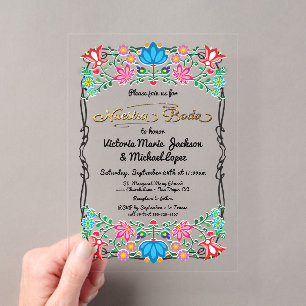 Invitations En Acrylique Nuestra Boda Folk Art Fête mexicaine Fiesta Party