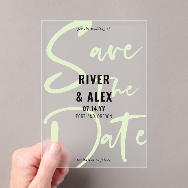 Invitations En Acrylique Nyanza Green Modern Script Enregistrer la date (In situ (ordinateur de poche))