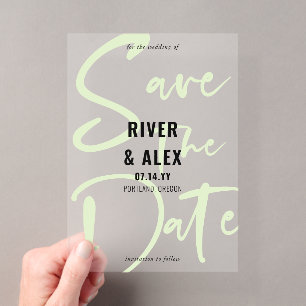 Invitations En Acrylique Nyanza Vert Écriture Moderne Save the Date