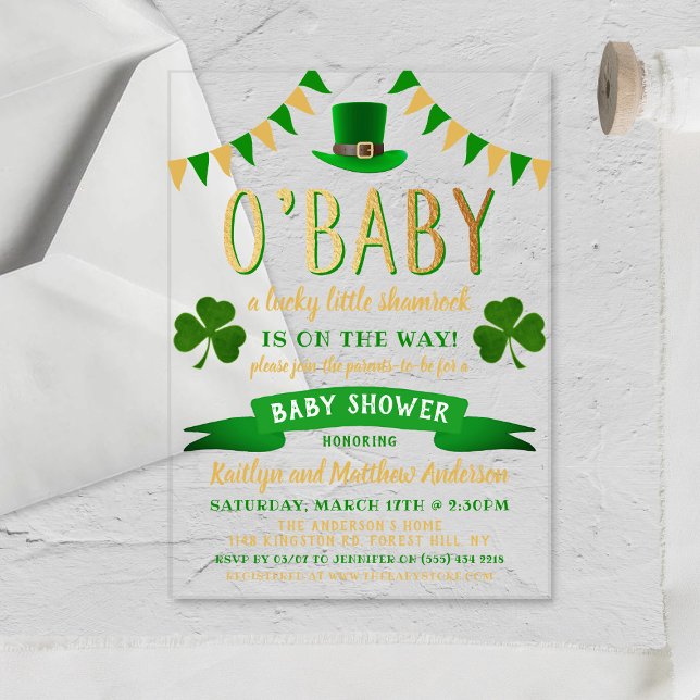 Invitations En Acrylique O'Baby St. Patrick's Day Baby shower (Créateur téléchargé)