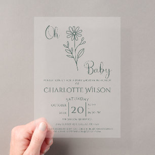Invitations En Acrylique Oh Baby Minimaliste Baby Shower Fleur de Champ